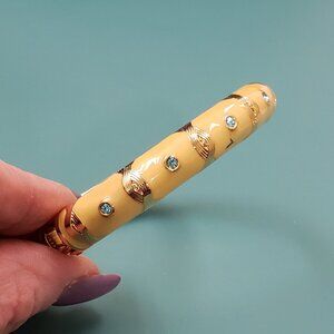 Sequin, NWOT, yellow gold blue jeweled enamel clamper hinge bangle bracelet